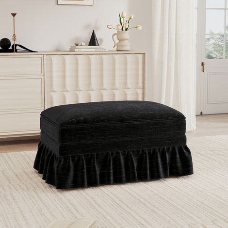 Hocker Chenille Schwarz mit abnehmbarem Rueschenrock OKMYHOME (1/5)