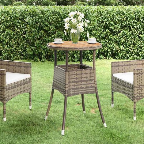 vidaXL Mesa de jardín madera acacia y ratán sintético gris Ø60x75 cm (1/5)