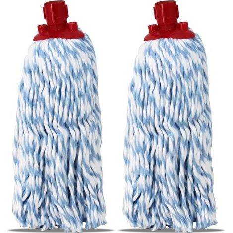 Lot 2 mop,serpillère à franges pour balai,tête de rechange,recharge vadrouille en microfibre absorbante - Hauteur 30 cm (1/2)