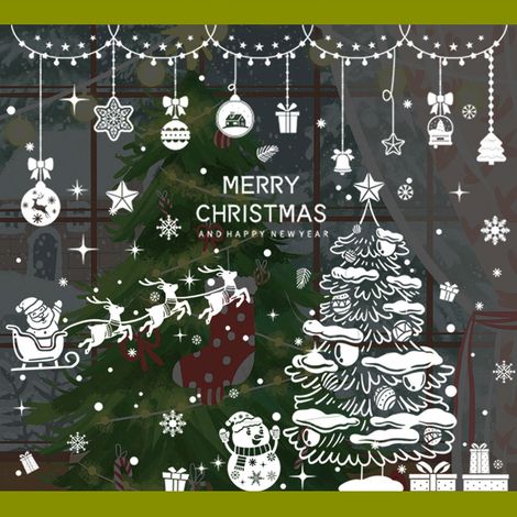 lots d'autocollants électrostatiques pour vitres, décorations de Noël : Père Noël, renne, bonhomme de neige