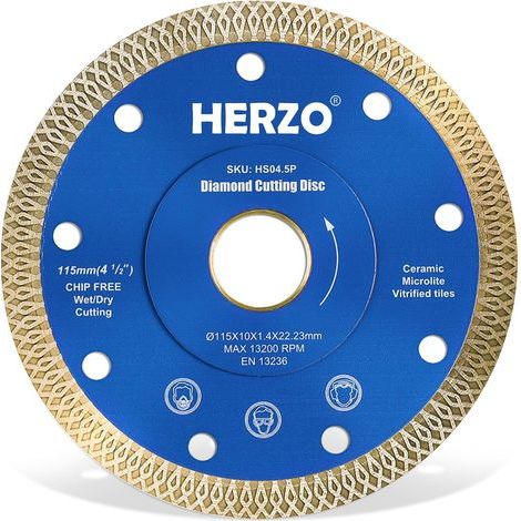 1 - Diamond Disc - Grinder Accessory - Cutting Porcelain Stoneware Tiles - Fast, Chip-Free Cutting - For Indoor and Outdoor Use - Silver - 115x22.23mm (1/5)