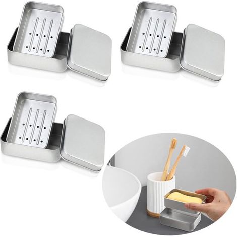 Jabonera, Caja de jabón, Jabonera pequeña, Jabonera portátil, Jabonera de aluminio, Jabonera, Caja para champú sólido, 3 piezas (1/5)