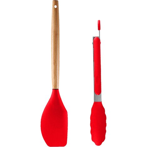 Ensemble Ustensiles Cuisine - Silicone Et Bois Naturel - Pour Casseroles Antiadhésives - Lot De 2 Pièces (1/5)