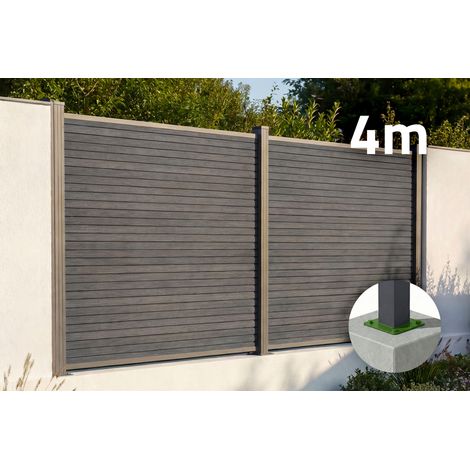 Clôture composite effet bois 4m PRIEL H.150 cm sur platine gris (1/5)