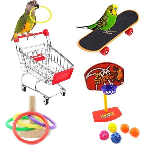 SABIR Jouets Ensemble, Perroquet Jouet, Perroquet Planche à roulettes Chariot Boule Virole, Jouet Oiseau Jouet de Formation Éducative, Jouet Perroquet pour Oiseaux, Perruche, Cacatoes (1/5)