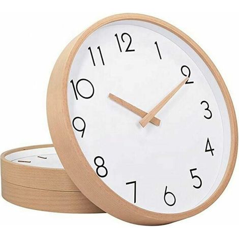 1 Horloge murale, Bois massif, Design nordique, Mouvement silencieux, Salon Chambre Bureau (1/5)