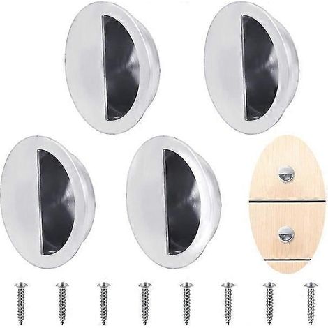 Poignée de porte coulissante encastrée ronde (lot de 4) avec vis - Poignée de meuble en acier inoxydable pour armoires et tiroirs (1/5)