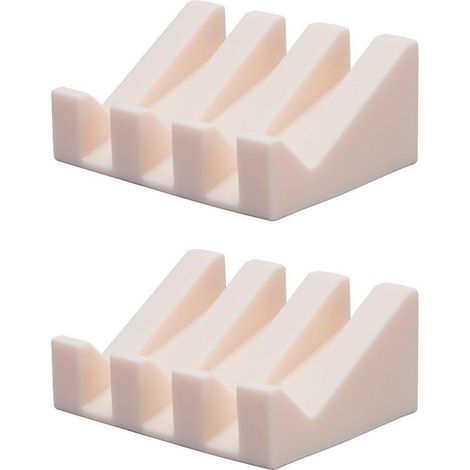 Ensemble de 2 porte-savons en silicone antidérapants avec égouttoir et plateau lavable blanc (1/5)
