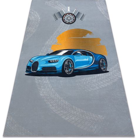 BAMBINO 41730 Waschteppich Auto, Rennen für Kinder Anti-Rutsch - grau / blau grey 200x290 cm