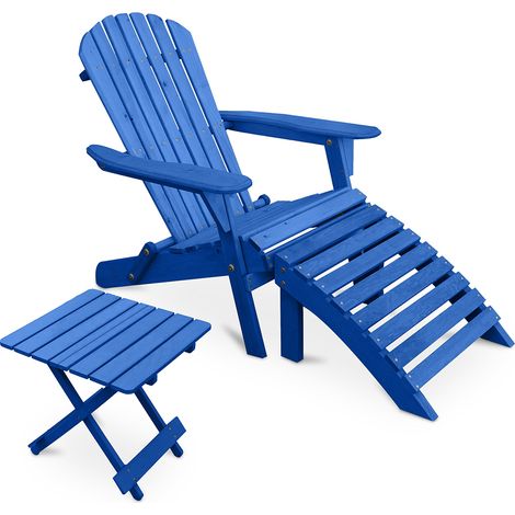 Outdoor Chair with Footstool and Outdoor & Garden Table - Wood - Alana Blue