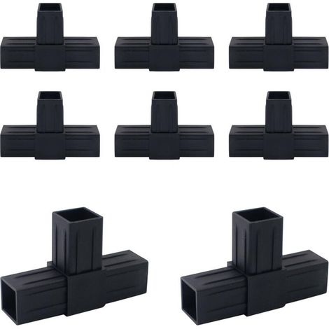 Packung mit 8 dreifachen T-förmigen Kunststoff-Vierkantrohrverbindern – Pfostenverbinder für 25 x 25 mm Außendurchmesser (1/4)