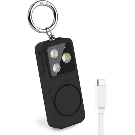 Alarme Personnelle avec Lumière LED, Ring Alarm de 150 DB, Sifflet et Alarme Personnelle, Lampe Puissante, Alarmes de Poche, noir (1/5)