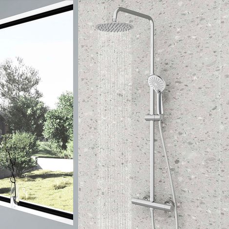 AICAIT Colonna doccia Termostatica, Cromo Multifunzione Colonna doccia con soffione rotondo 20x20cm, sistema doccia antiscottatura