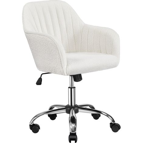 Homevive Silla de Oficina Altura Ajustable Carga MAX 136 KG Silla Ergonomica de Escritorio Cubierto de Bouclé de poliéster Marfil