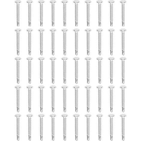 Vis à bois autoforeuse 50 pièces tête ronde inox 304 M4,8x32 mm, vis à tôle avec pointe perceuse, fixation robuste pour métal et bois. (1/5)