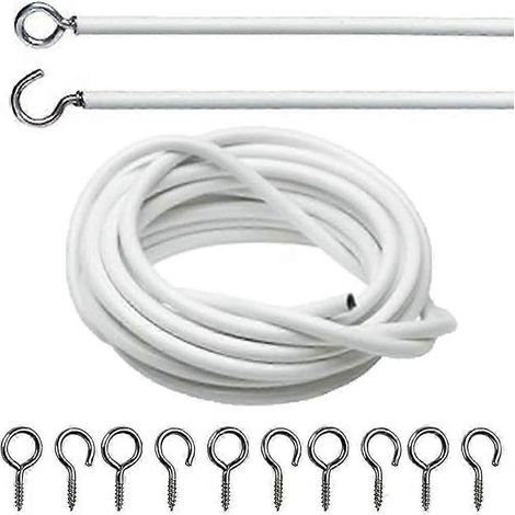 Câble métallique blanc pour rideau en filet avec 8 crochets et 8 œillets (3 mètres de câble + 8 crochets + 8 œillets) (1/5)
