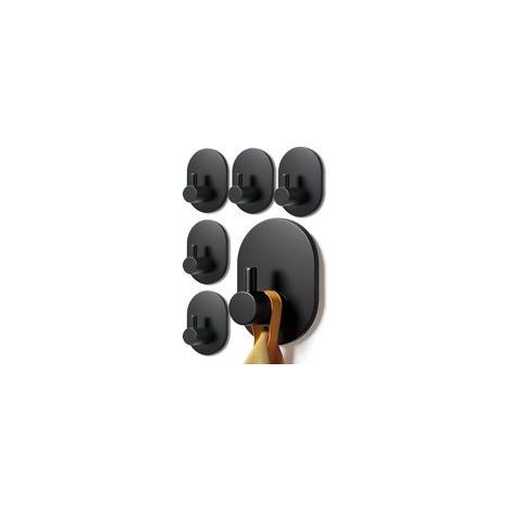 Lot de 6 porte-serviettes en acier inoxydable sans perçage, crochets auto-adhésifs renforcés pour salle de bain, toilettes, cuisine, etc., antirouille, maintien ferme (noir) (1/5)
