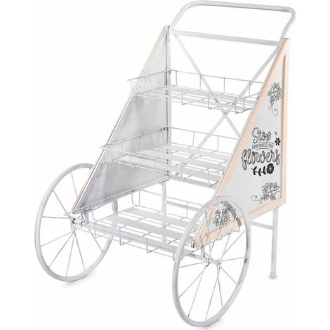 Carretto in Metallo Bianco con Ruote Espositore Vintage per Negozi, Addobbo per Matrimoni e Cerimonie (1/3)