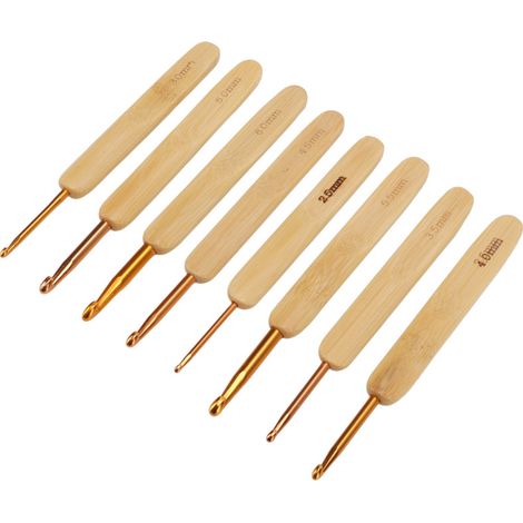 Ensemble de 8 crochets ergonomiques en acier inoxydable avec manche en bambou blanc, aiguilles à tricoter pour le tissage.