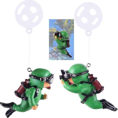 2 décorations de réservoir d'aquarium, mignons petits ornements de plongeur avec boule flottante, accessoire de paysage sous-marin, décoration amusante à thème océanique pour poissons betta et crevett (1/5)