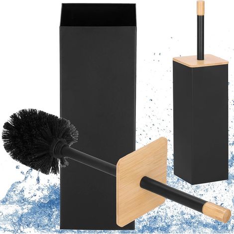 WC DA BAGNO CON SPAZZOLA IN METALLO E BAMBÙ, WC AUTOPORTANTE NERO