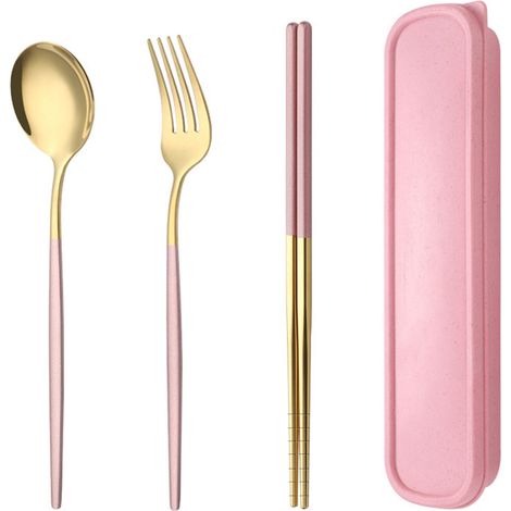 Set De Couverts Portables - Baguettes Fourchette Cuillère - Pour Pique-Nique Camping Voyage - 3 Pièces Avec Étui (1/5)