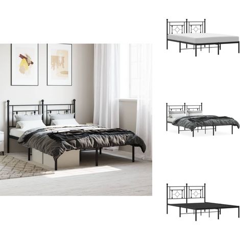 Cadre de lit métal sans matelas avec tête de lit noir 140x200cm - Cadre De Lit - Lit Double - Lit Metal - Lit Noir - Meuble Chambre (1/5)