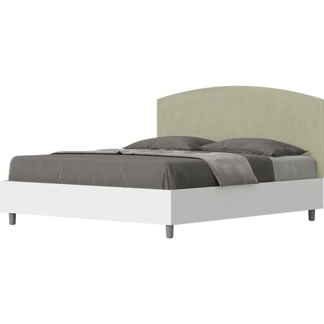 Letto matrimoniale e rete 160x200 in legno bianco e testata in microfibra te' verde Antilia (1/4)