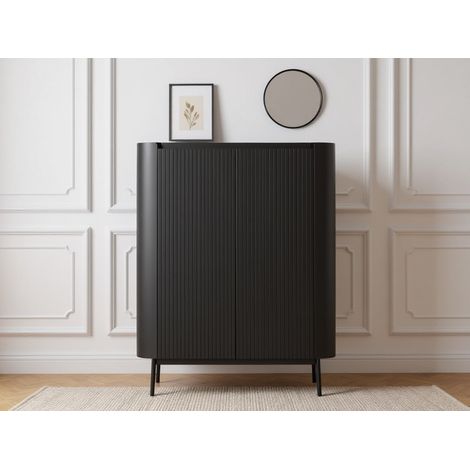BOBOCHIC - Buffet haut 2 portes 100 cm JAY effet tasseaux Noir (1/5)