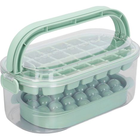 bacs à glaçons ronds et carrés avec couvercle et bac pour congélateur, moules à glaçons avec pelle, pour faire 54 glaçons [Fond rigide] Fresh Green, ensemble à 2 couches