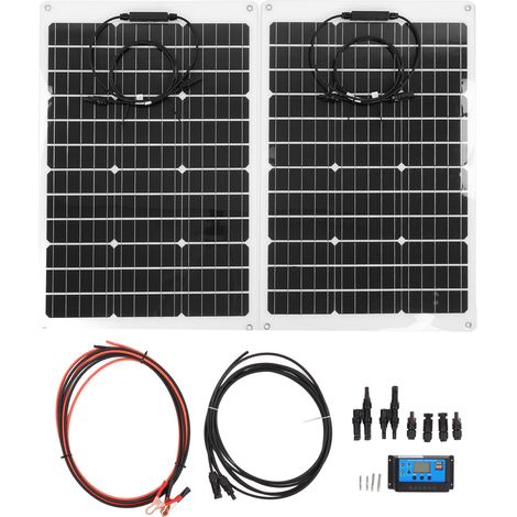 Kit panneau solaire monocristallin 140W imperméable, flexible avec anti-retour pour batterie 12V (1/5)