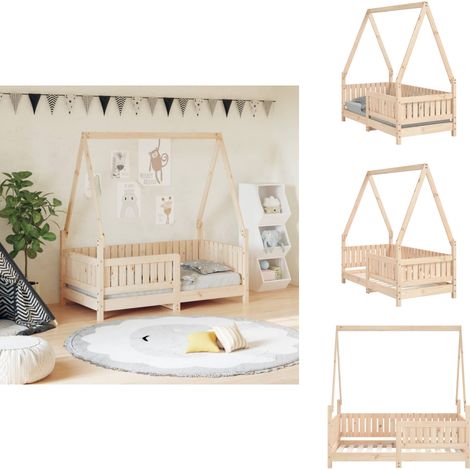 Kinderbett 70x140 cm Massivholz Kiefer - Holz Kinderbett - Kiefernholz Kinderbett - Hausförmiges Kinderbett - Kinderzimmer Dekoration - Jugendzimmer Möbel (1/5)