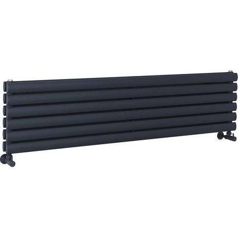 Milano Aruba Anthracite Horizontal Double Oval Panel Radiator - 354mm x 1400mm (1/5)