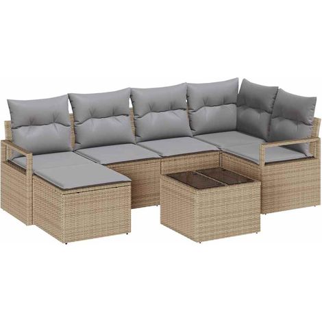 Maison Exclusive - Sofa Set mit Kissen 7 pcs Beige Poly Rattan