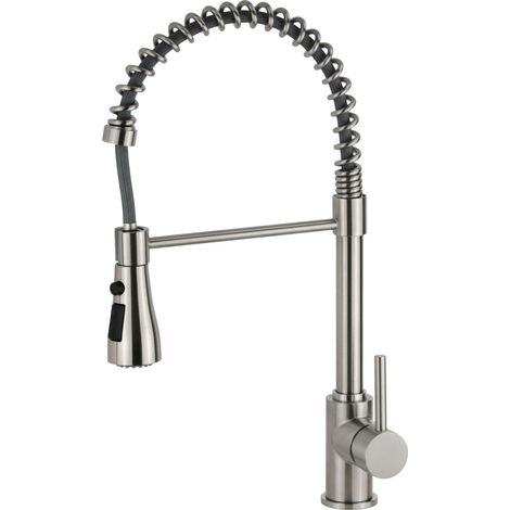 Miscelatore lavello cucina in acciaio inox AISI304 doccia a doppio getto Pollini ULTRA RE5203  Acciaio Spazzolato