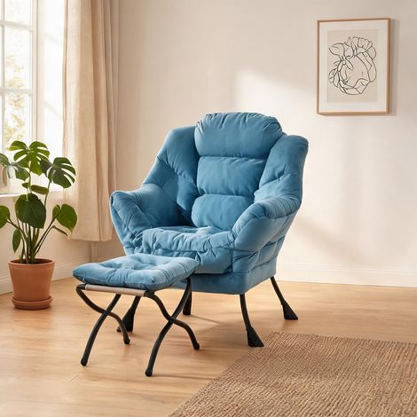 Fauteuil coloris bleu en tissu métal 72 x 80 x 93 cm (1/5)