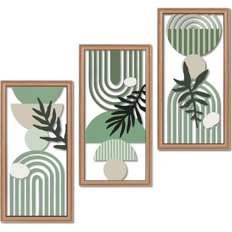 Lot de 3 Cadres muraux, Affiches abstraites botanique Vert Sauge, Style scandinave Minimaliste, encadrement Bois Clair, Salon Chambre Bureau entrée (1/5)