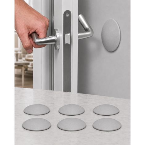 Lot de 6 butées de porte murales autocollantes grises - 60 mm - Protection murale pour béton transparent et murs modernes - Grand tampon de poignée de porte