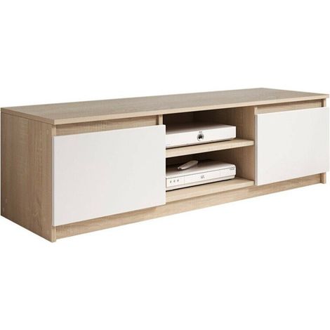 Meuble TV Sarasota 139, Sonoma chêne + Blanc, Le nombre de portes: 2, Nombre de tiroirs: 0, 120x36x38cm