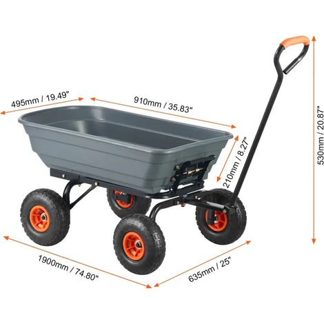 Manuzen - Chariot de jardin basculant 272 kg (600 lb) – poignée 2-en-1