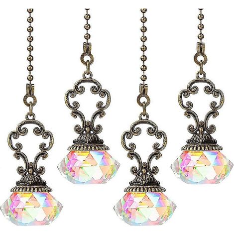 Lot de 4 chaînettes de ventilateur de plafond en cristal artificiel avec rallonge et connecteur pour lampe de bureau ou de plafond.
