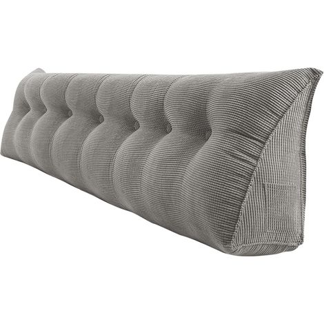 Rückenkissen mit Seitentasche, Keilkissen für Bett und Sofa geeignet, dreieckiges Lesekissen, Kissen mit abnehmbarem und waschbarem Bezug, Rückenstützkissen - Grau 200 x 50 x 20 cm (1/5)