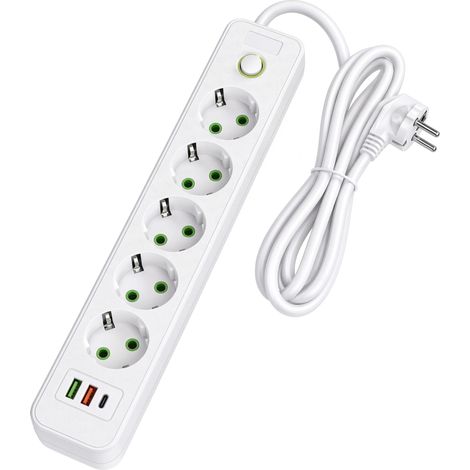Toolight Multiprise Rallonge 5 Prises + 2x Usb-a + Usb-c Jnh022-5a White (1/5)