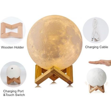Lampe Lune 3D,lumière décorative domestique rechargeable magique Moonlight avec Interrupteur Tactile Gradable à Piles Noël cadeau (1/4)