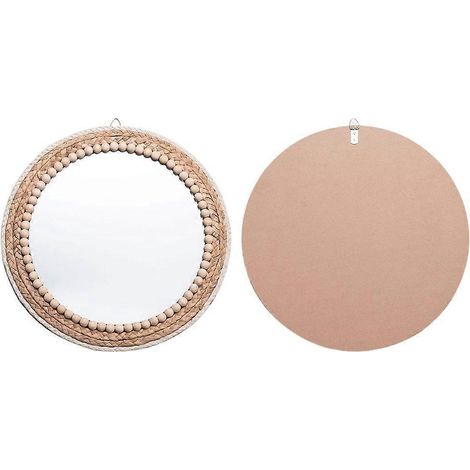 Miroir rond décoratif mural en rotin pour salon ou chambre de style campagnard (1/4)