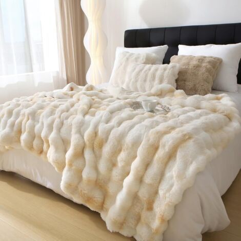 Couverture en fausse fourrure pour canapé - Confortable et douce - Chambre et salon - 130 x 160 cm - Jaune automne doré (1/4)