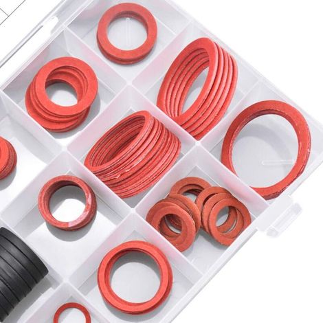 141 pezzi di rondelle in gomma e guarnizioni in fibra, 18 misure di guarnizioni piatte di tenuta, assortimento di rondelle per rubinetti, valvole, pompe, impianti idraulici - Nero e Rosso (1/4)