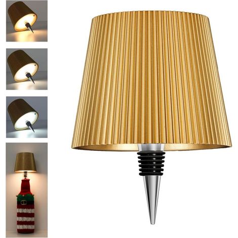 Goldene LED-Flaschenleuchte, wiederaufladbar über USB-C, 2400 mAh, kabellos, Schutzart IP54, 3 Temperaturstufen, geeignet für Glasflaschen, Tische, Balkone, Terrassen, Camping. (1/5)