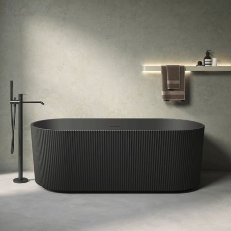 Baignoire îlot cannelée design CANADA ovale noir mat 170 cm (1/4)