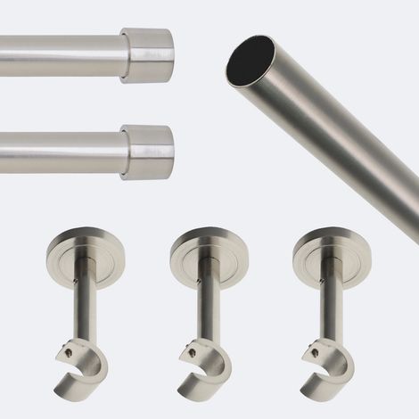 Kit de tringle à rideaux Nickel Mat 250cm Diam.20mm Embout Capuchon - Fixation Mur - Boulet